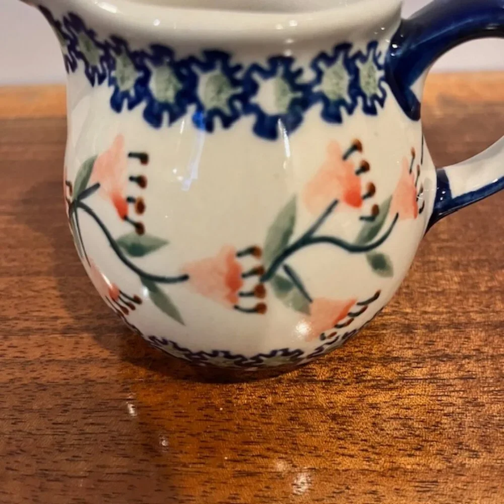 Ceramika Polish Pottery 4oz Creamer Pitcher Orange Poppy Flowers